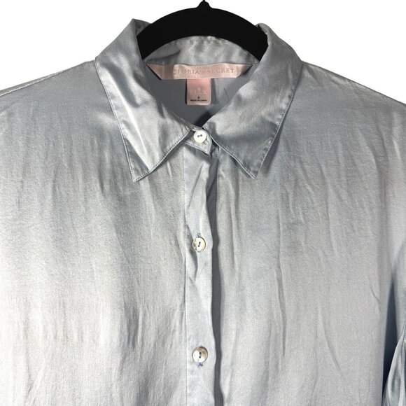 Victorias Secret Light Blue Silk Button-Up Sleep Shirt Size Small Intimate Sexy - Picture 3 of 8